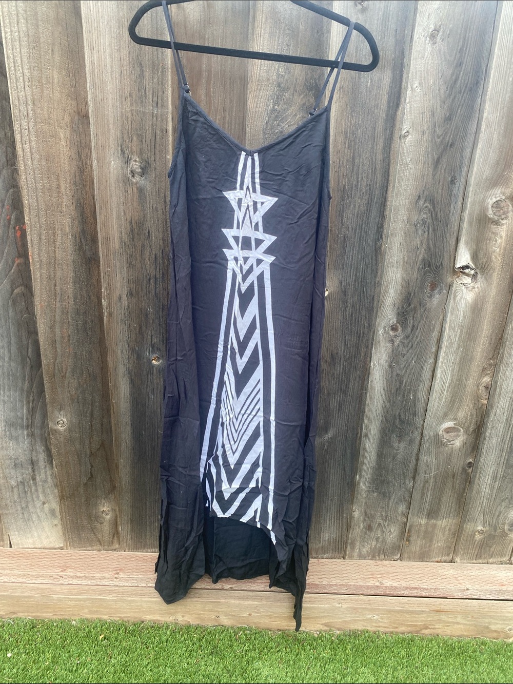 Billabong Boho Aztec Black Rayon Slip Dress with White Detail